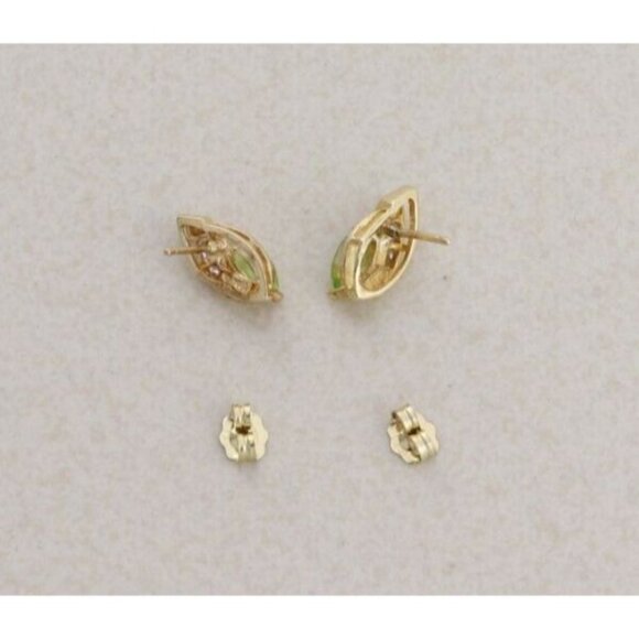 10k Yellow Gold Natural Peridot and Cubic Zirconia Earrings Stud Post - Picture 7 of 8